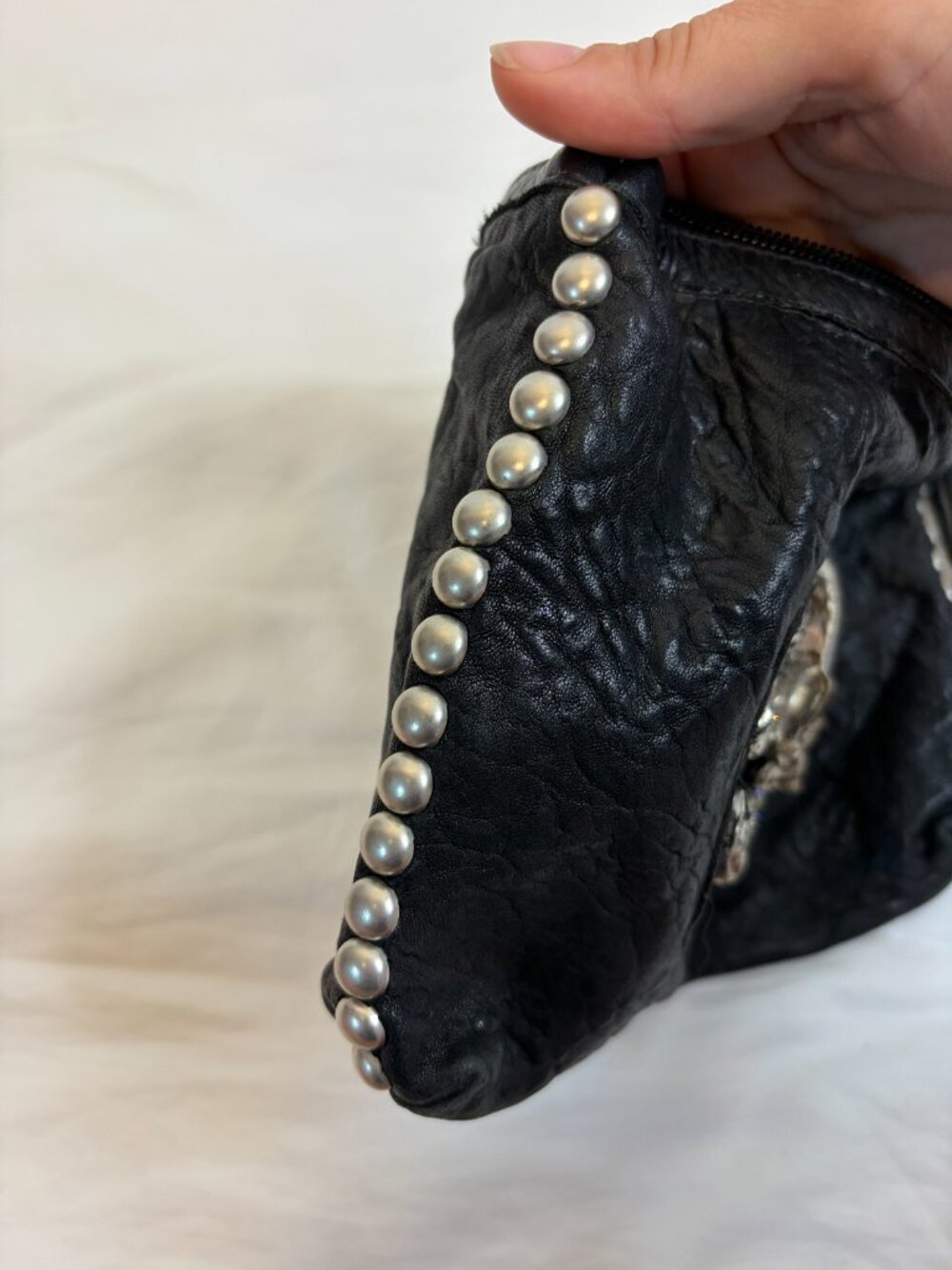 Leatherock USA Black Skull and Crossbone Studded Leather Clutch - Picture 7 of 7